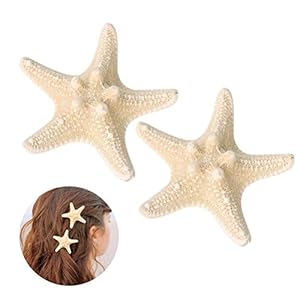 2PCS Starfish Hair Clip Handmade Natural Sea Star Hair Pins Cute Headwear for Girls Women, Random Size