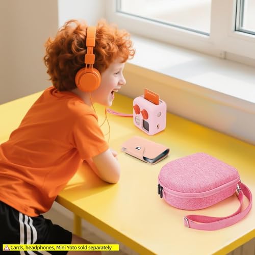 Image of Hard Case Compatible with Yoto Mini (2024 Edition), 3-in-1 Travel Bundle: Silicone Cover + Case with Shoulder Strap (Fits Mini Player & Headphones) + Up to 10 Card Holder for YOTO Cards (Pink)