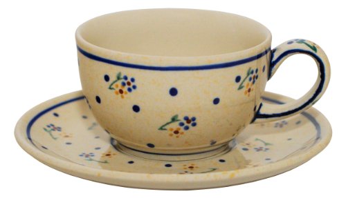 Bunzlauer keramik Original klassische Kaffee und Tee Tasse mit Untertasse 0.21 Liter im Dekor 111