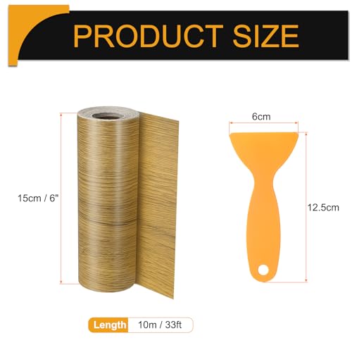 Image of HARFINGTON Wood Grain Repair Tape 6 Inch x 33ft Self Adhesive Repair Patch Tape Simulated Wooden Floor Tapes with Plastic Scraper for Tables Doors Windows Furniture, Yellow Teak
