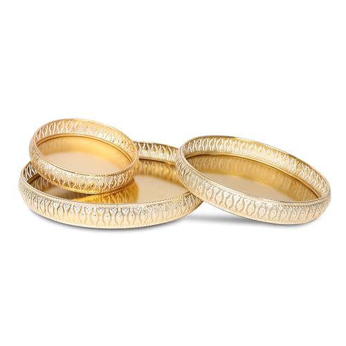 Image of Design Decor Gallery Combo of Round German Golden Plated Tray 6 Inch,8 Inch and 10 Inch, Set for Wedding Gift Home Decor Table Decor Make up organnizer for Present choclates Candy Gift Set