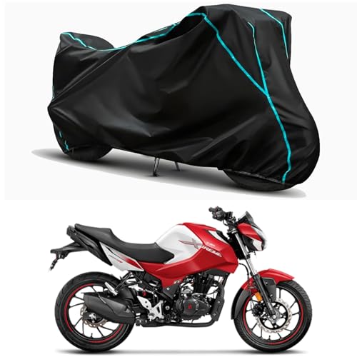 Image of Waterproof Bike Body Cover Compatible for | Hero Xtreme 160R BS6 | Taffeta Fabric, Sky Piping Design, Bottom Elastic Fit | Dustproof, Sun UV & Rain Protection for All Weather.