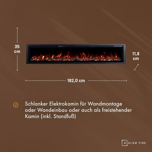 Glow Fire Elektrokamin Core 182 mit 3D LED Feuer und Heizung
