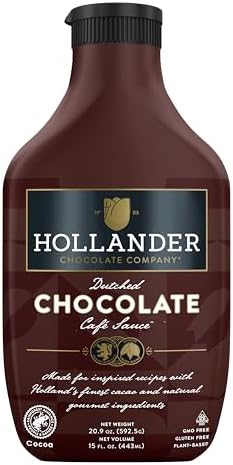 Hollander Dutched Chocolate Café Sauce™ | Vegan Friendly, GMO-Free, Gluten/Soy Free, Corn Syrup Free |15 fl. Oz. Squeeze Bottle