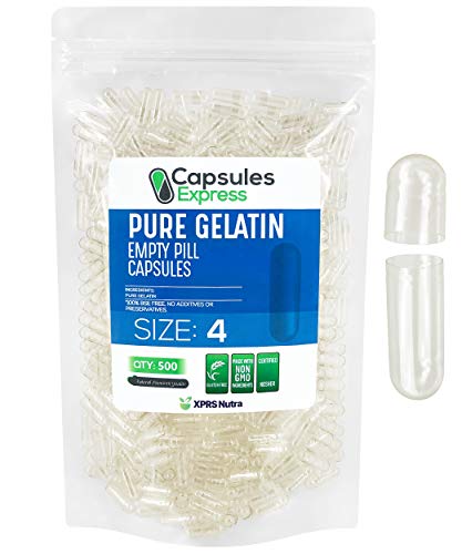 XPRS Nutra Size 4 Empty Capsules - Small Empty Gelatin Capsules - Capsules Express Empty Pill Capsules - DIY Capsule Filling - Bovine Pill Capsules Empty Gel Caps (500 Count, Clear)