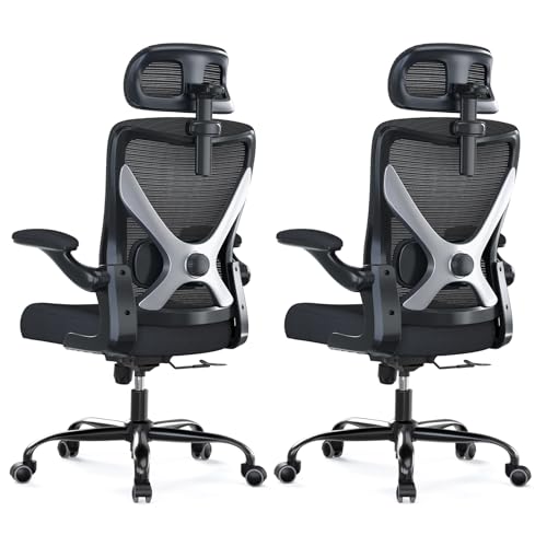 Image of Ergonomic Office Chair - X-Shaped Computer Desk Chair Comfy, Gaming Chair, Office Chair with Lumbar Support, Mesh Office Chairs with Headrests, Desk Chair for Long Hours, Black Silver, Pack of 2