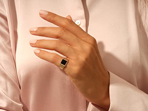 Eternate 14K Solid Gold Black Signet Ring For Men, Women In Yellow, Rose Gold, White Gold-Minimalist Gold Statement Ring #TOP1