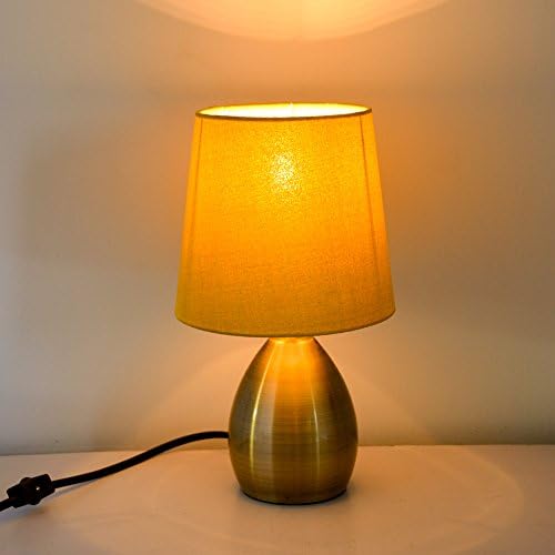 TOOTOO STAR Mini 13 Inch Small Bedside Table Lamp for Bedroom Living Room Nightstand, Metal Base (Yellow Shade, Brass Base)