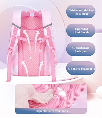 Kids Backpack for Girls,Girls Backpack Cute School Backpack Waterproof Large Capacity for Middle Elementary School Bag(Pink)4