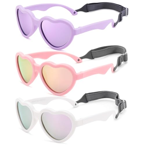 Image of COASION Baby's First Sunglasses with Strap, Unbreakable Polarized Newborn Infant Heart Sunglasses for Ages 0-24 Months