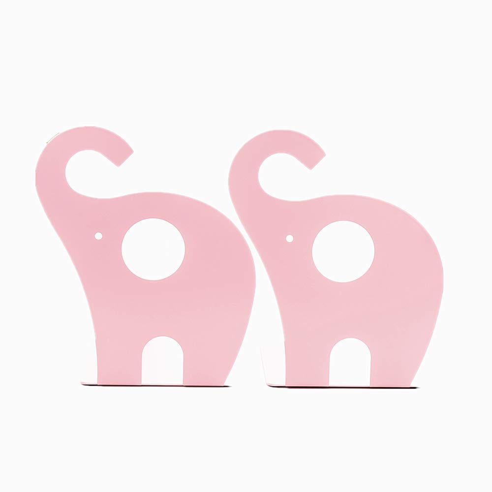 LeoyoubeiSteel Book Racks Cute Elephant Art bookends Desk Accessories & Workspace Organizers, Kids Bedroom Or playroom, Office or Gift -Small Books,Book Organizer Non-Slip 1 Pairs Pink
