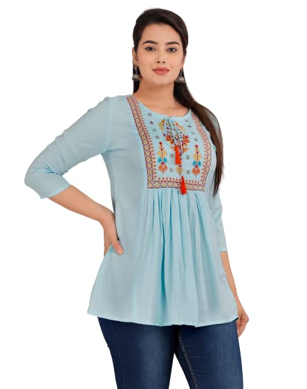 Image of Ganga febtex Women's Rayon Embroidered Short Kurti /Tops
