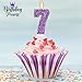 FAMGift Deep Purple Glitter Birthday Candles for Girls - Number 7 Candle Cake Topper for Kpop Themed Birthday Party Decorations