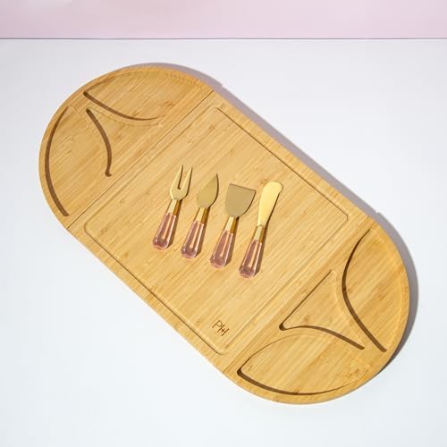 Paris Hilton Charcuterie Board and Serving Set, Customizable and Magnetic Bamboo Board with Cheese Utensils, 7-Piece Set, Pink - Image 2