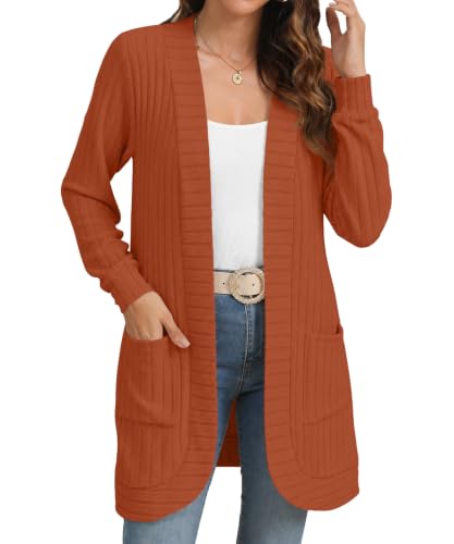 Image of YSYOKOW Cardigan Sweaters for Women Long Sleeve Open Front with Pockets | Long Cardigans for Women Lightweight Soft Casual Dressy Loose Fit Cardigan Sweater with Pockets for Work and Office