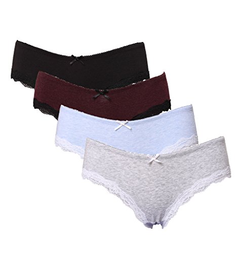 CharmLeaks Womans Hipster Underwear Cotton Panties Multipack Briefs Lace Trimmed Assorted L