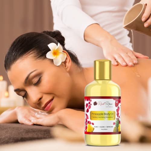 Red Rose Naturals Pineapple Body Oil, 100% Natural, Hydrating & Deep Moisturizing, Bath And Body Oil For Women, Tropical Long Lasting Fragrance, Vegan - 4 Oz. #TOP5