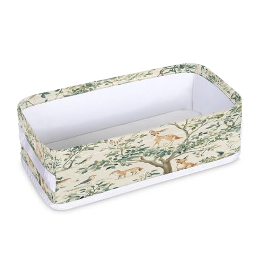 Tablerazzi Toilet Tank Topper Paper Basket with Handle, Spring Deer and Fox Animal Bathroom Storage Basket for Organizing, Small Fabric Storage Bins for Bathroom Decor