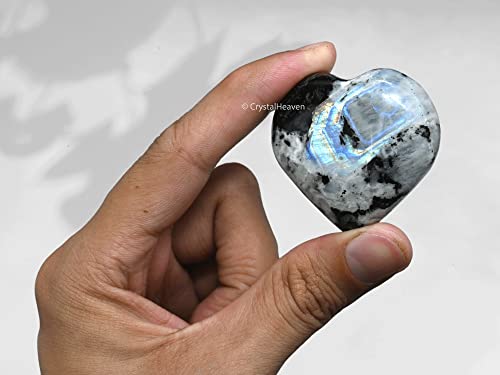 Image of Crystal Heaven Certified Rainbow Moonstone Crystal Heart Palm Pebbles Stones For Anxiety Stress Relief Massage- Aaa Grade Original Healing Gemstone Agate Heart Palm Stone For Yoga Meditation Spiritual