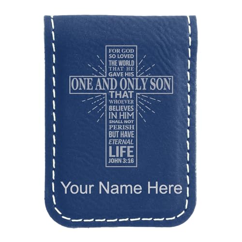 LaserGram Slim Magnetic Money Clip, Bible Verse John 3-16, Personalized Engraving Included (Dark Blue)