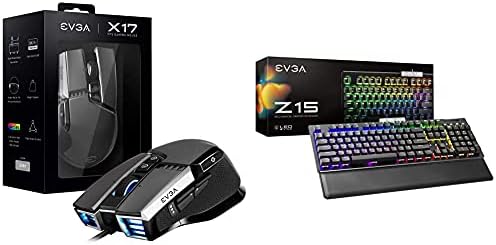 EVGA X17 Gaming Mouse, Wired, Grey, Customizable Z15 RGB Gaming Keyboard, RGB Backlit LED, Hotswappable Mechanical Kailh Speed Silver Switches (Linear), 821-W1-15US-KR