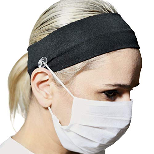 Button Headband Medical Face Mask Holder Everyone Wearing a Mask,Nurse Headband, Ear Protection Holder,Headband with Buttons for Face Mask (Black)