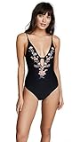 Ella Moss Women's Lace Up One Piece Swimsuit, Shiny Spice Black, Small