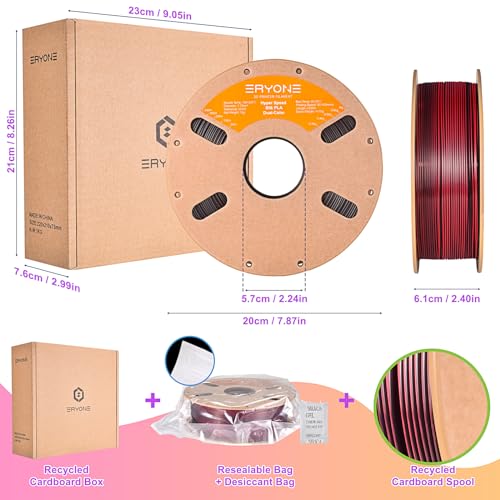 Image of ERYONE Silk Filament PLA+ 1.75mm Shiny 3D Printer Filament, Multicolor PLA 2 in 1, 1kg (2.2LBS) /Spool, HS Silk Dual Color Black & Red