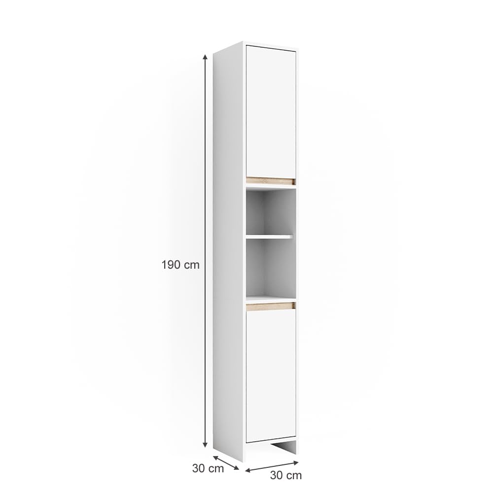 Vicco Mobile bagno alto Emma, Bianco/Sonoma, 30 x 190 cm