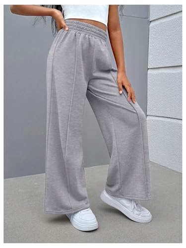 OYOANGLE Girl's Wide Leg Sweatpants Elastic High Waisted Sports Athletic Open Bottom Pants2