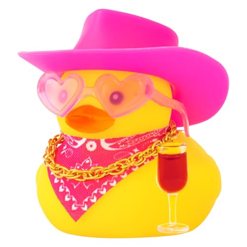 wonuu Drunker Rubber Ducks, Car Dashboard Cowboy Rubber Ducky Decorations for Cute Car Ornament Duck with Hat, Glasses, Necklace, Scarf (Spirits)