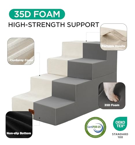 Made4Pets Dog Stairs for Small Dogs, Extra Wide Dog Steps for Bed Couch Sofa and Chair, 35D Foam Pet Steps for Small Dogs and Cats(Up to 40lbs), Non-Slip Bottom Pet Stairs, Beige, 3 Steps - Image 6