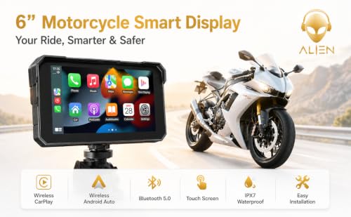 Image of Alien 6 inch Bike Navigation Screen with GPS | Waterproof IPX7 Smart Display for Motorcycles | Bluetooth Connectivity | Turn-by-Turn Navigation | Anti-Glare Screen