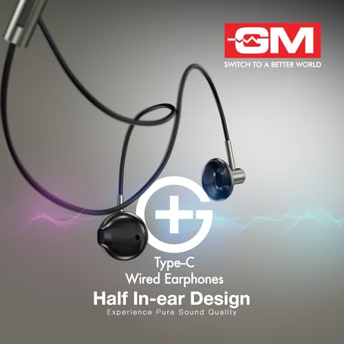 Image of GM G+ Type-C Wired Earphones with Mic | 14mm Drivers HD Bass Sound | Half-in-Ear Comfort Fit | Metallic Finish, Lightweight | One Touch Control | for Calls, Music & Gaming USB-C Devices