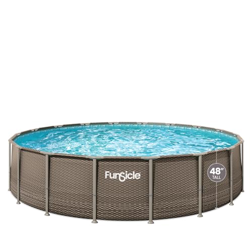 Funsicle Oasis Designer Above Ground Metal Frame Swimming Pool Set with FB1800S AutoSkimmer Pump Ladder Cover Cloth & Deluxe Maint. Kit 18 x 48 Round Double Rattan