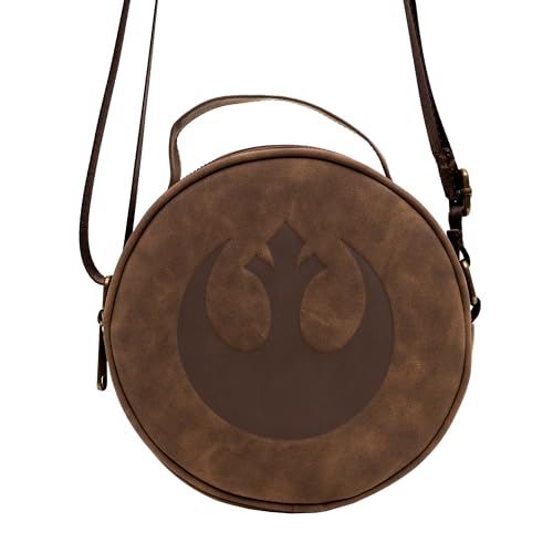 Star Wars Vegan Leather Round Crossbody Bag with Adjustable Straps, Rebel Alliance Insignia Emblem Debossed, Brown2