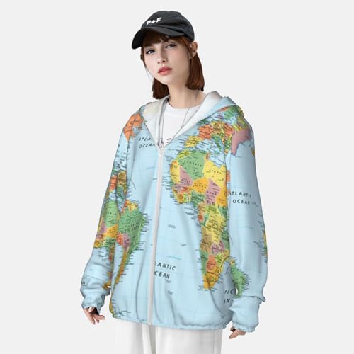 Men'S Outdoor Lightweight Uv Sun Protection Jacket,World Map Long Sleeve Hooded Shirt4