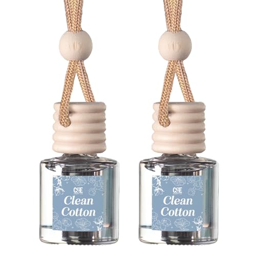 C&E Craft Co Hanging Car Air Freshener Diffuser 2 Pack, Long Lasting Fragrance Oil Car Freshener, Glass Bottle Auto Air Freshener, Made in USA (Clean Cotton)