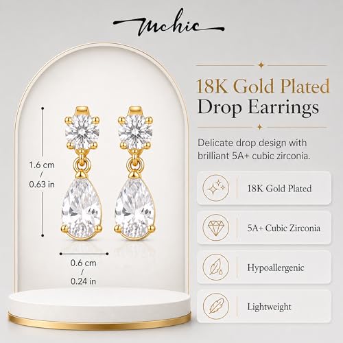 Mchic Teardrop Dangle Earrings for Women 18K Gold Plated CZ Drop Earrings Dainty Sparkly Bridal Wedding Earrings, Elegant Dangling Jewelry for Bridesmaid Prom Formal Gift by Mchic - Image 5