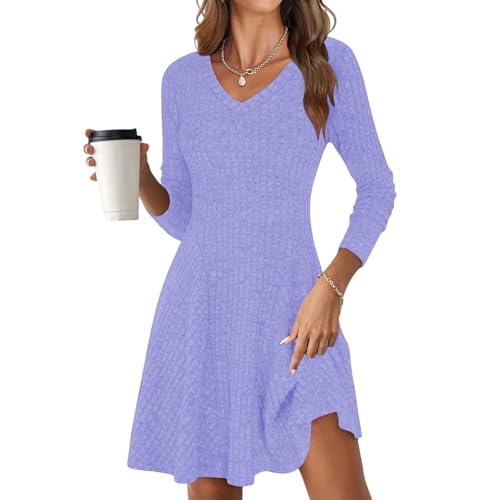 Robe en tricot d'automne et d'hiver col en V robe à manches longues