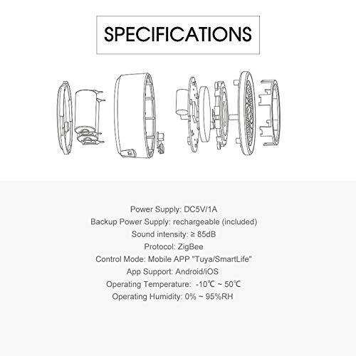 Tuya Zigbee Sensor de alarme de sirene Alarme igente Som de sirene e buzina de alarme de luz Sistema