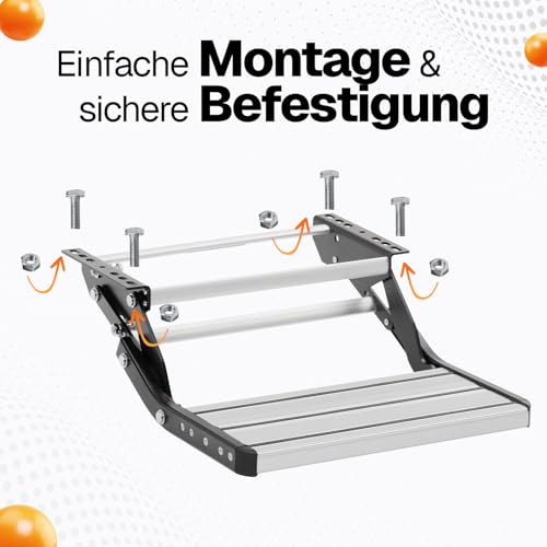 Farosun Trittstufe für Wohnmobil – Klappbare Einstiegshilfe aus Aluminium, 55x21x17cm, wetterfest, tragfähig bis 200 kg, rutschfest, einfache Montage, für Wohnwagen und Camper