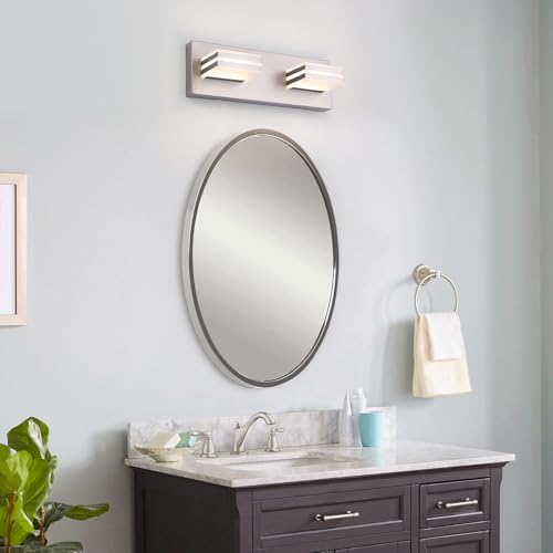 Image of 2-Light, 12.6-Inch Wall Lights Brushed Nickel Vanity Lights for Bathroom Light Fixtures Adjust 3 Colors Modern Bath Lighing Fixture Over Mirror