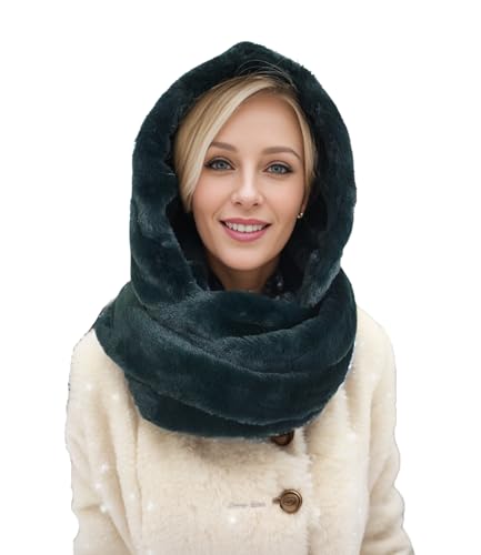 BA UNIQUE FASHION Winter Infinity Scarf - Hat Scarf Combo with Faux Fur Hood, Fur Head Wrap and Snood