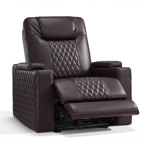 Image of MCombo Oversized Power Recliner Chair with Adjustable Headrest & LED Light for Adults, Zero Gravity Recliner with USB & Type C Ports, Cup Holders for Living Room & Home Theater, Faux Leather HTS401