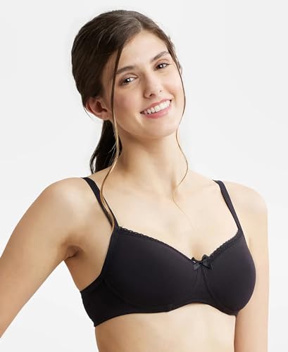 Image of Jockey FE23 Women's Wirefree Padded Super Combed Cotton Elastane Stretch Medium Coverage Multiway Styling T-Shirt Bra with Detachable Straps