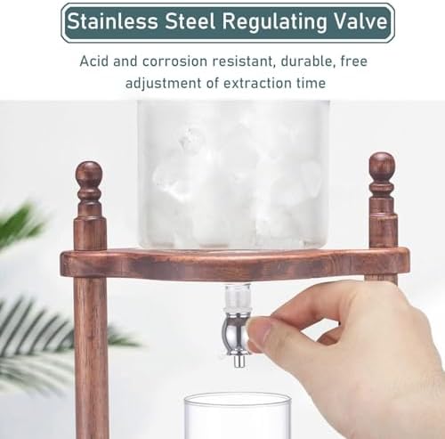 Cold Brew Drip Tower with Adjustable Water Flow,Premium Cold Brew Drip Coffee Tower - 600ml Iced Coffee Maker with Wooden Stand - Perfect for Smooth, Rich Cold Brew Coffee at Home
