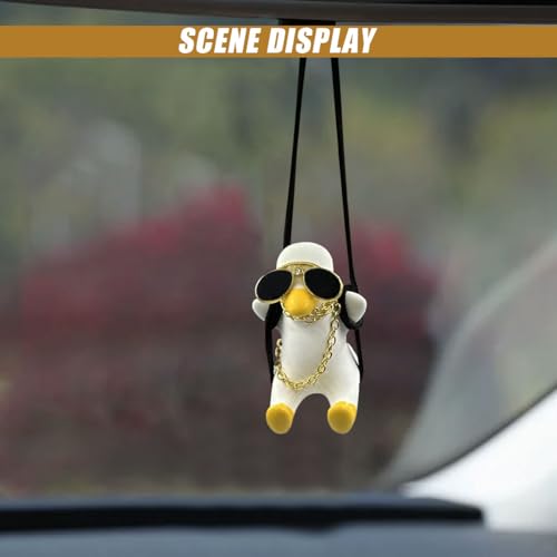 Swing Sunglasses Duck Rearview Mirror Pendant - Swing Duck Car Interior Rear View Mirror Charm Hanging Accessories - Super Cute Duck Decoration Universal for Car/Office/Home/Room (Duck) - Thumbnail 6