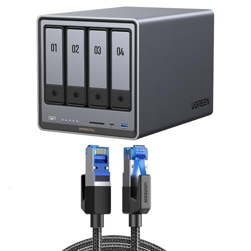Image of UGREEN NASync DXP4800 Plus 4-Bay Desktop NAS Massive Storage Capacity Up to 144TB Bundle 3 FT High Speed Braided 40Gbps 2000Mhz Network Cord Cat8 RJ45 Shielded Indoor Heavy Duty LAN Cables