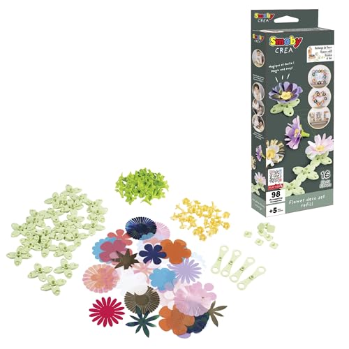 Smoby - Nachfüll-Set für Crea Kreativset Flower Deko – 98 Zubehörteile – 16 Blüten-Rahmenelemente – Bastelspaß für kreative Kinder – für Kinder ab 5 Jahren